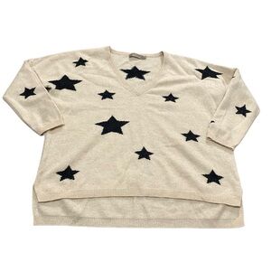 Brodie Fine Cashmere Star Sweater Cream Black V-neck Small